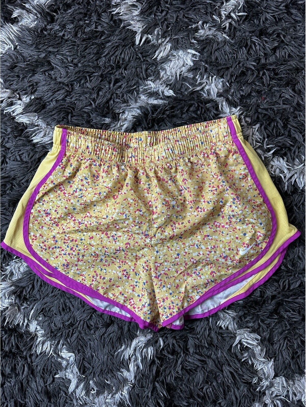 Nike Dri-FIT Womens Yellow Pink Floral Print Running Shorts Size M